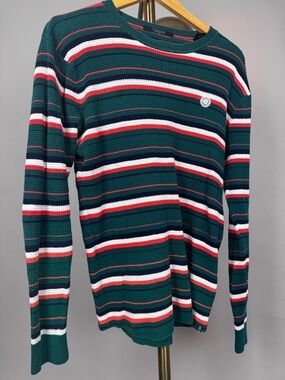 Scotch & Soda Green, Red, White & Navy Striped Crewneck Sweater